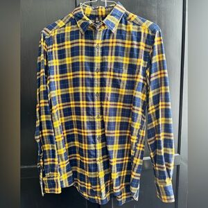 Uniqlo Navy and Yellow Plaid Flannel Button Down Shirt
